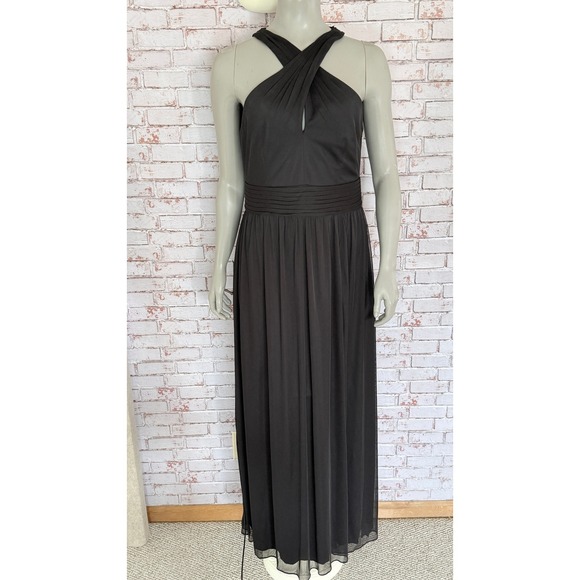 David's Bridal Dresses & Skirts - Black Mesh Crisscross Halter Maxi Dress Gown S 12 Formal Slit Prom Davids Bridal